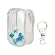 Mini-PVC-Puppentasche, transparente Präsentationstasche mit Schlüsselanhänger, Puppenbeutel mit Reißverschluss für Minifiguren, blau-quadratisch