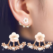 Damen-Ohrstecker mit Kristallen, elegante Blumenohrringe, Schmuck, Ohrringe vorne und hinten, eleganter Blumenschmuck