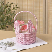 Décorations de Pâques : panier tressé en forme de lapin aux longues oreilles, sac de rangement pour œufs de Pâques, bonbons et sacs cadeaux de