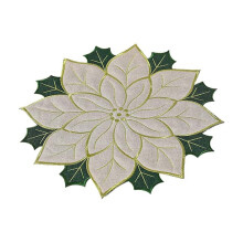 Weihnachtliche, bestickte, doppellagige Platzsets mit rotem Applikationsblumenmuster, runde Tischsets für 6 Personen, kompatibel mit transparenten