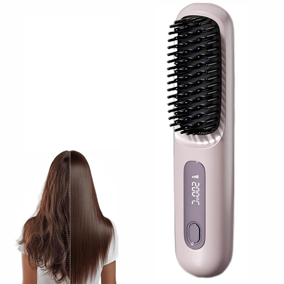 2-in-1 Cordless Hair Straightening Brush, Compact Travel-Friendly with LED Display & Anti-Scald Comb â Compatible with 2025 Models