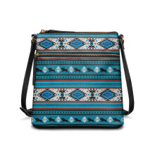 Blaue Umhängetasche mit aztekischem Kuhmuster für Damen – Leichte Hobo-Tasche mit verstellbarem Riemen, kompatibel mit Handyhülle