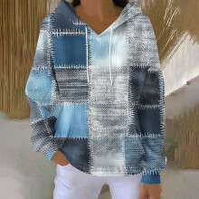 Damen-Hoodie mit Print, Taschen, Kapuze mit Kordelzug, langen Ärmeln, lässiges Strick-Sweatshirt aus Baumwolle