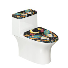 Couvercle de cuvette de toilette à motif papillon et fleurs, en polyester lavable en machine et facile d'entretien.