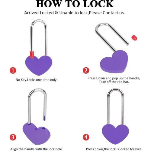 2 τεμάχια λουκέτο καρδιάς Love Lock, μωβ μονή κλειδαριά καρδιάς για ευχές για εραστές, 2