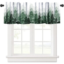 Forest Valances Curtains for Windows,Watercolor Nature Green Misty Forest Tree Landscape Drapes Valance for Kitchen Bedroom Living Room,54x18 in