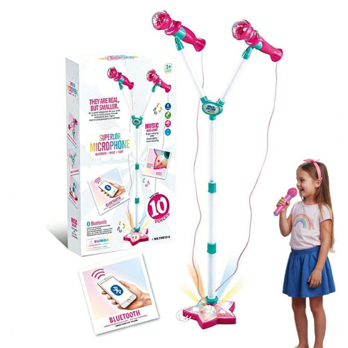 Microfone em formato de estrela com suporte, brinquedo de microfone tudo-em-um