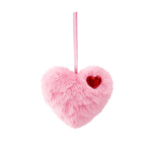 Pink Rose Heart Plush Ball Ornament – Fluffy Hanging Charm, Keyring & Tote Pendant, Valentine's/Christmas Decor, Compatible with Bags, Keys,