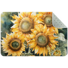 Watercolor Yellow Sunflowers Seamless Small Area Rug, Non-Slip Door Mat Indoor Floor Mat, Washable Kitchen Rug Entrance DMat for Bedroom Living Room