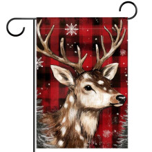 Christmas deer red plaid snowflake garden flag 12x18 inch