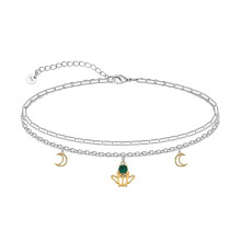CHIC & ARTSY Ladybug Anklets 925 Sterling Silver Layered Ankle Bracelet Adjustable Lightweight Ladybug with Moon Charm Foot Chain for Women
