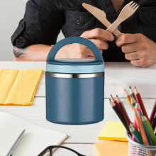 Stainless Steel Leak-Proof Soup Flask, 630ml Vacuum Insulated Food Thermos with Handle, Blue – Compatible with School/Office/Picnic/Travel