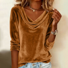 Women's Cowl Neck Blouse Three-Quarter Sleeve Draped Casual
