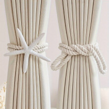 2pc Starfish-Shaped Curtain Tiebacks – Woven Polyester, Coastal/Nautical Decor for Bedroom & Living Room | Compatible with Standard Rods