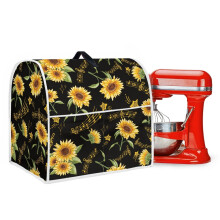 Kitchen Mixer Dust Cover for 6-8 Qt Stand Mixers, with Front Pockets & Organizer, Sunflower Music Notes Black