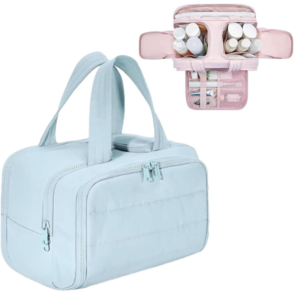 Large Capacity Wide-Open Toiletry Bag, 4-in-1 Waterproof Makeup Organizer with Handle, Compatible with Travel