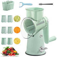 5-in-1 Rotary Grater with Handle, 5 Interchangeable Stainless Blades, Easy Clean, Compatible with Humidity