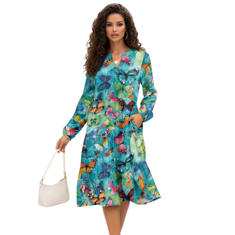 Women's Midi Dress Patchwork Long Sleeve Size M 9362892820762