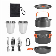 10Pcs Lightweight Camping Cookware Mess Kit – Portable Pots & Pans Set for Backpacking, Hiking, Picnic