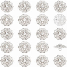 20PCS Rhinestone Buttons 0.7x0.4", 2mm Hole, Silver Alloy Shank, Flower Shape – Garment, Bags, Hats Decor