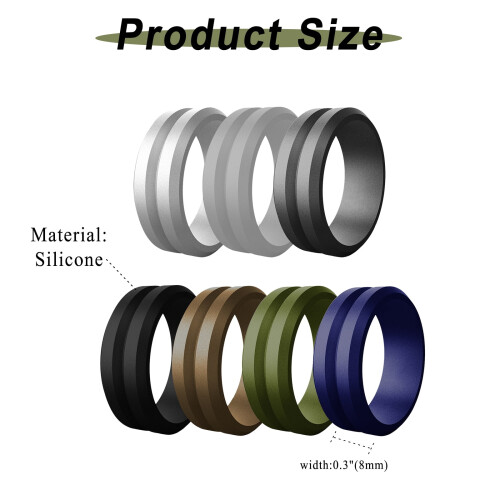8-Pack Silicone Wedding Rings for Men, 8mm, Size 10 1