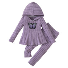 Girls Clothes Fall Girl Outfits 2Pcs Hoodie Pullover Solid Color Sweatshirt Leggings Winter Clothing Set Purple 6-7 Years