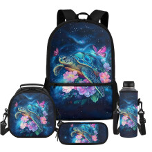 Galaxy Turtle Kids School Bag Set: Backpack, Lunch Box, Pencil Case & Water Bottle Sleeve – 17" Daypack, Compatible with Teens