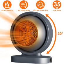 PTC Desktop Space Heater 300W Gray with 30 Tilt and