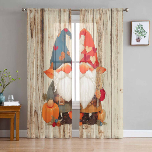 Sheer Curtains Gnome Harvest Pattern 52x63 Inch Voile 2 2