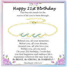 Silver Wave Bracelet Birthday Gift for Women – 21st, 30th–60th Anniversary, Compatible with Her Special Day