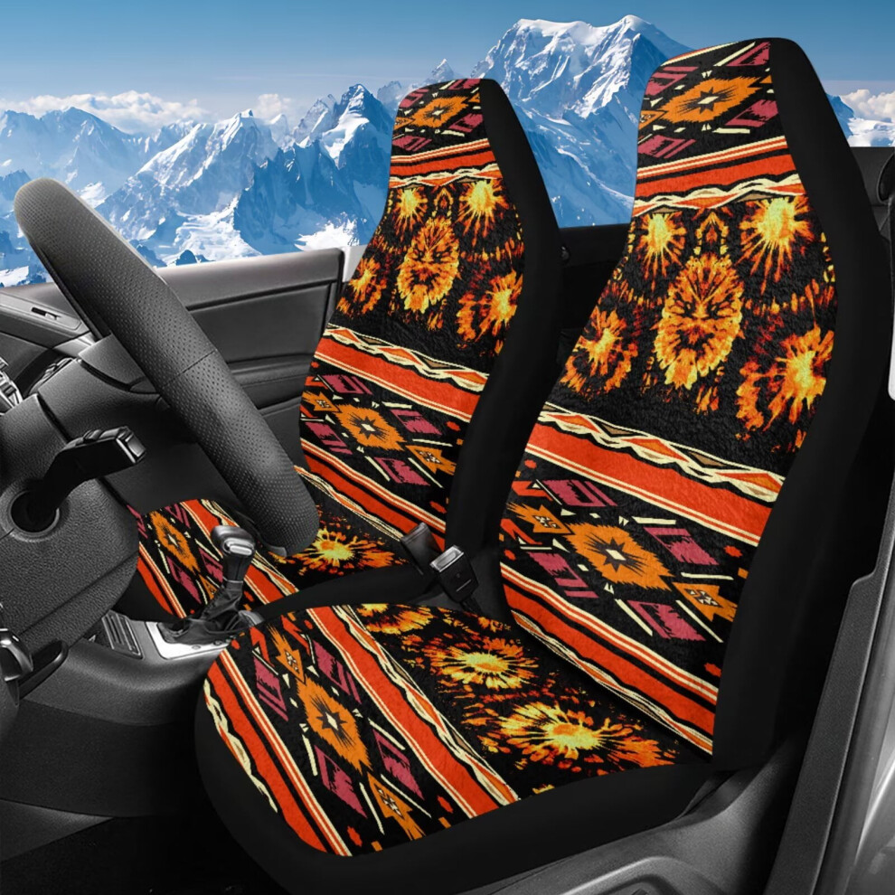 High Back Stretchy Car Seat Covers Set Of 2 Â Aztec Tribal Design, Breathable, Compatible With Cars, Trucks, Vans, Suvs Coral 9327961876583