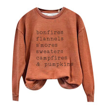 Tshirts Shirts for Women Bonfires Flannels S' Sweaters and Pumpkins Women's Print Crew Neck Long Sleeve Sweatshirt Summer Tops(Orange,XXL)