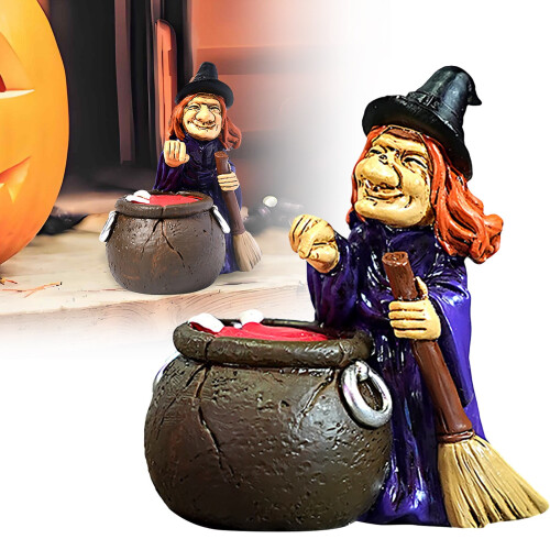 Φιγούρα Μάγισσας για το Halloween με Καζάνι – Ρητίνη με Στοιχειωμένη Διακόσμηση για 1