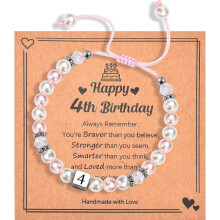 Adjustable Pink & White Pearl Birthday Bracelet for Girls 1-8 Years – Compatible with Birthday Gift Ideas for Daughter, Niece, Granddaughter