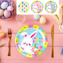 Easter Paper Plates, 10pcs Party Supplies Disposable Plates with Easter Eggs & Bunny Painting, Dinner Plates for Easter Decorations
