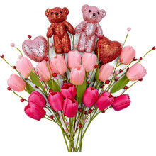 Artificial Floral Picks Pink Red Bear Heart Tulip 10-Pack