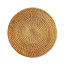 Round Woven Placemats, Natural Water Hyacinth, Rattan/Wicker, Farmhouse Boho Braided, Heat-Resistant, Outdoor/Patio Compatible
