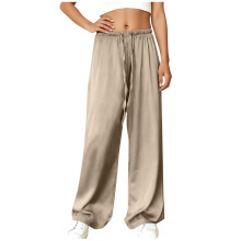Womens Khaki Wide Leg Pants Flowy Lounge Pants with Elastic Waistband, Lightweight Pull-On Casual Pants for Women Wrinkle Resistant,Size 2XL