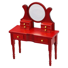 1:12 Scale Miniature Dollhouse Dresser Table Retro Mirror Vanity Table Wood Mini Dressing Table Dollhouse Furniture Accessories