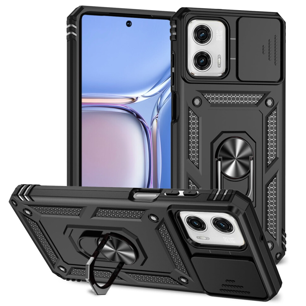 Rugged Phone Case For Motorola Moto G Play 4G 2024 Â Sliding Camera Cover, Kickstand, Drop-Proof, Military-Grade Tpu Bumper, Black 9464372743605