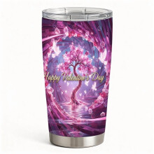 Fantasy Pink Tree & Dove Pattern Insulated Tumbler, Hot Cold Drink Travel Cup with Lid, Holiday Gift for Girlfriend & Wife