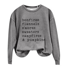 Tshirts Shirts for Women Bonfires Flannels S' Sweaters and Pumpkins Women's Print Crew Neck Long Sleeve Sweatshirt Summer Tops(Gray,XL)
