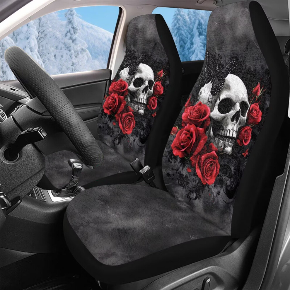 Soft 2Pcs High Back Bucket Seat Covers Â Stretchy Plush Rose Skull Print, Compatible With Most Cars, Suvs, Sedans, Trucks & Vans Coral 9327961877436