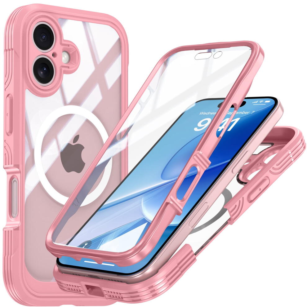 Iphone 17 Case Â Magnetic Wireless Charging, Shockproof Rugged Clear Bumper With Built-In Screen Protector, Compatible With Iphone 17, Pink 9464372746446