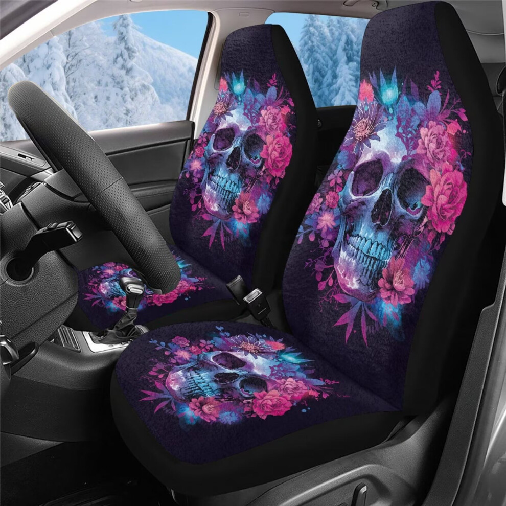 Front Car Seat Covers 2-Pack, Rose Skeleton Design, Anti-Slip Soft Flurry Fabric, Universal Fit For Suvs/Vans/Trucks, Compatible With Most Vehicles Coral 9327961877931