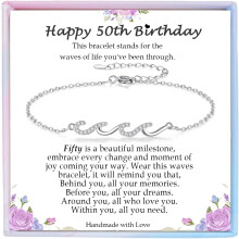 Silver Wave Bracelet Birthday Gift for Women – Compatible with 21st, 30th, 40th, 50th, 60th Celebrations