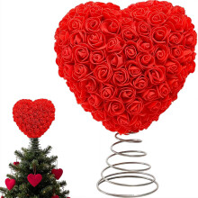 Valentine's Day Tree Topper, Heart Shaped Rose Floral Decor, Mini Christmas Tree Topper for Wedding, Party, Home Holiday Decorations