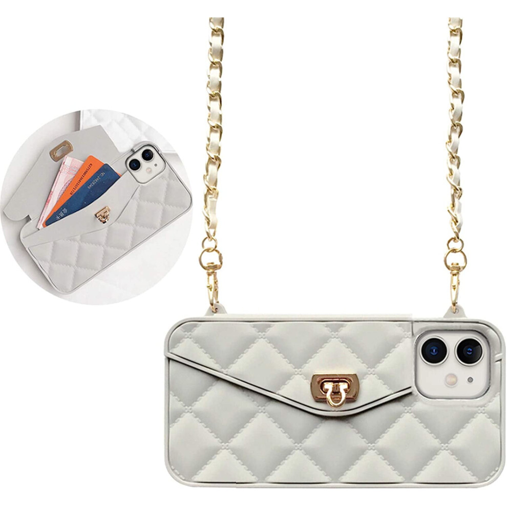 Wallet Case Compatible With Iphone 14 Plus Â Luxury Flip Purse Cover With Handstrap & Shoulder Strap, Soft Silicone (Gray) Light/Gray 9327961878242
