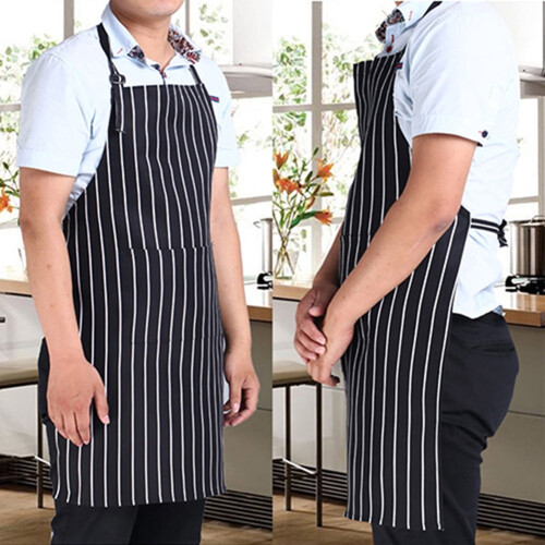 Justerbart pinstripete forkle med 2 lommer, svart 2