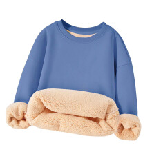 Girl's Fleece Sherpa Lined Sweatshirt Warm Winter Pulr Sweaters Cozy Thick Crewneck Sweatshirts with Pockets Light Blue 3-4 Years
